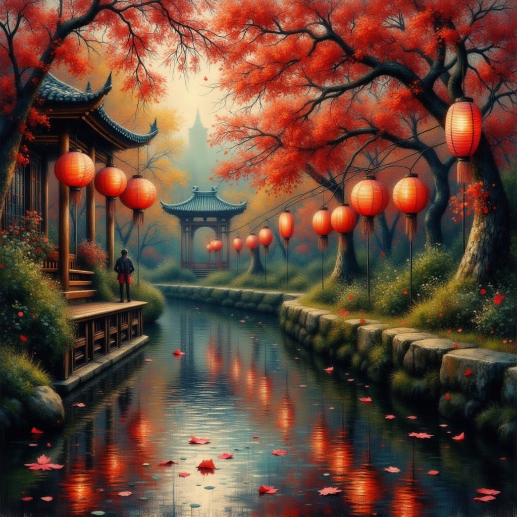 Glowing Autumn Lanterns Reflect on Silk and Felt