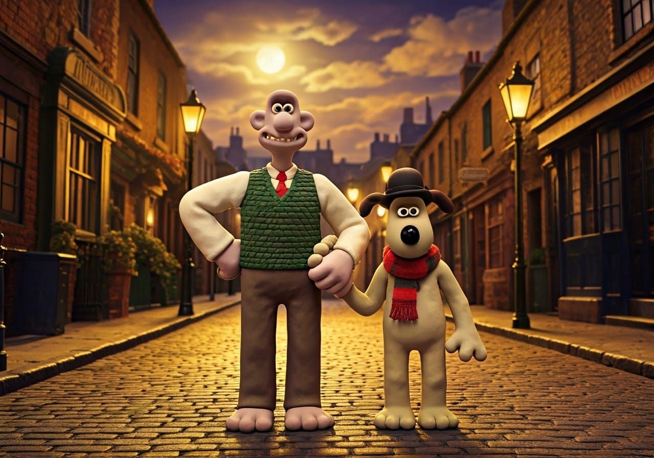 The Claymation Duo of Wallace & Gromit Stepping Out on the T...