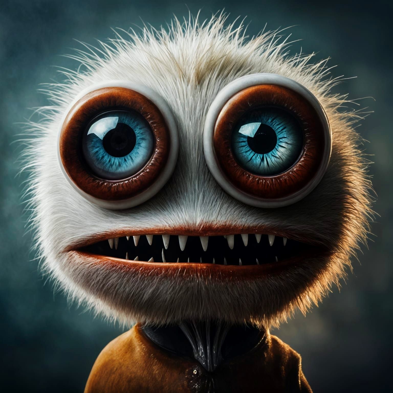 Cute Monster with Large, Shining Eyes in a Close-Up Portrait