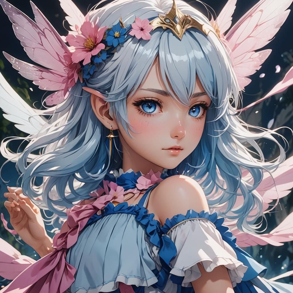 Anime Fairy Girl with Heterochromia in Cel-Shaded Style