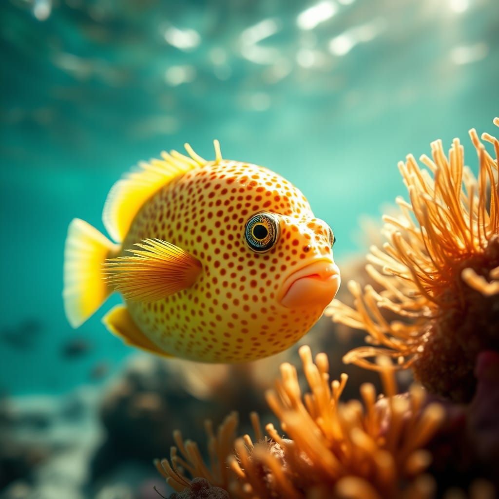 Colorful Puffer Fish in Coral Reef Setting
