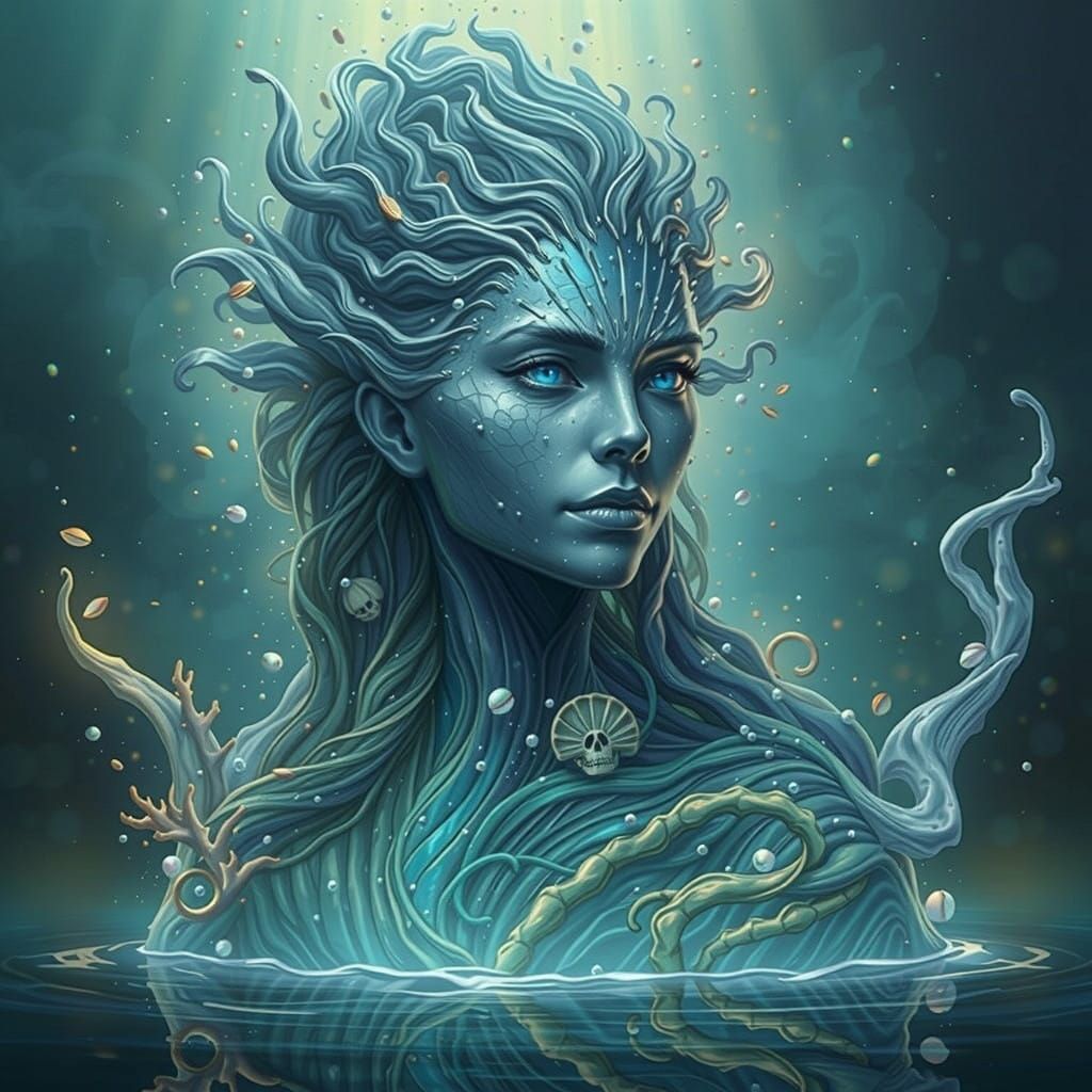 Ethereal Wave Siren in Iridescent Oceanic Aura