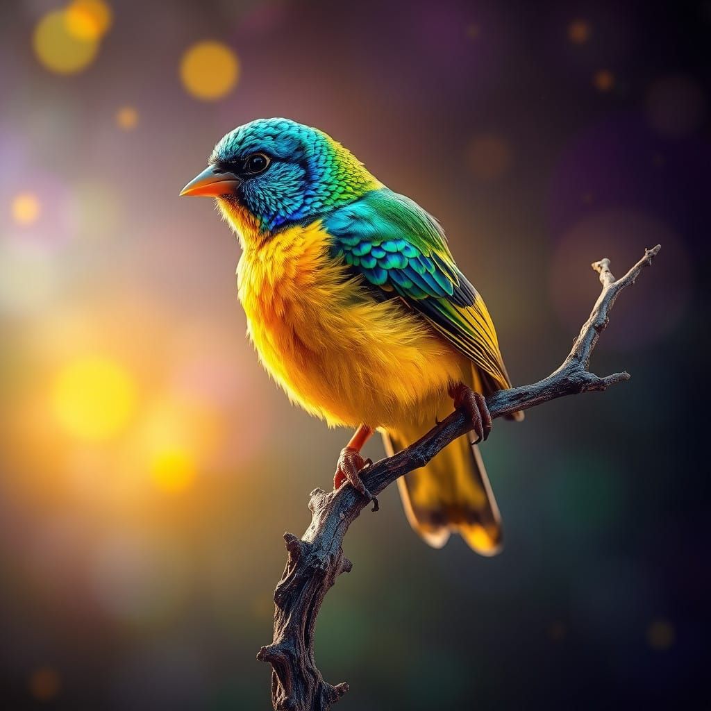 Serenely Glowing Canary Perched on Twisted Branch