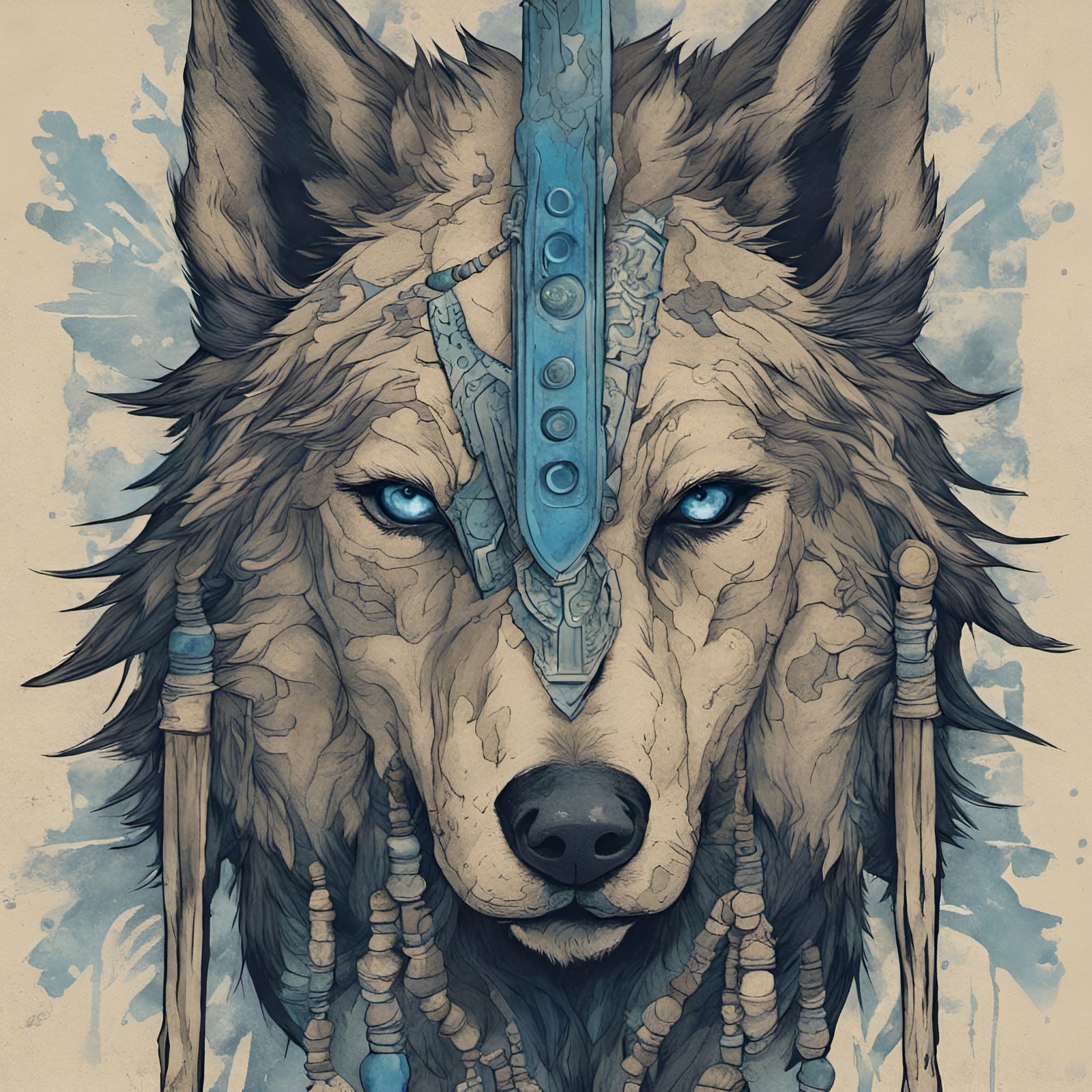 Bohemian Direwolf Spirit in Blues and Beiges