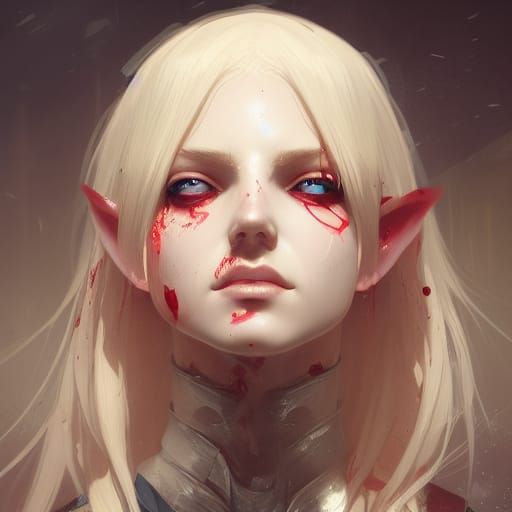 Bloody Blonde Elf Portrait in Hyperdetailed Style