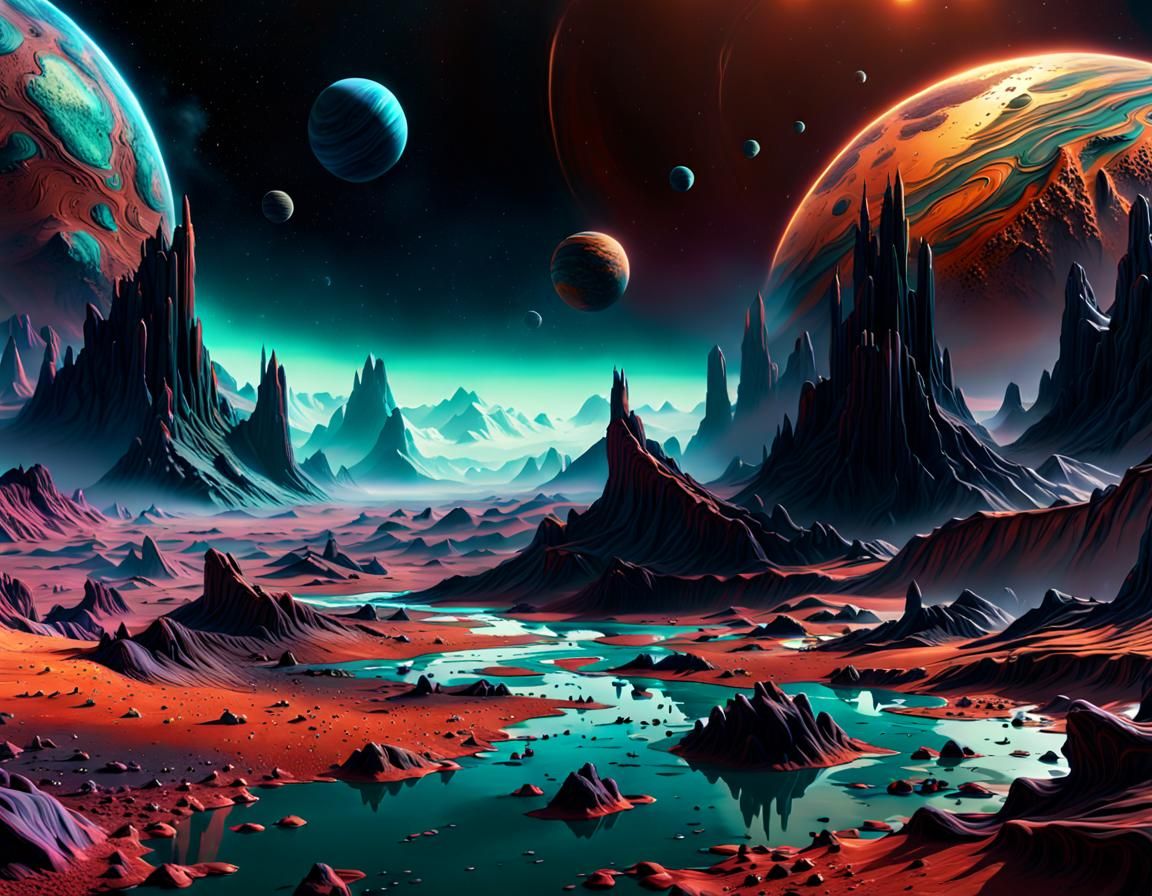 Alien Planet Surface in Detailed Matte Painting