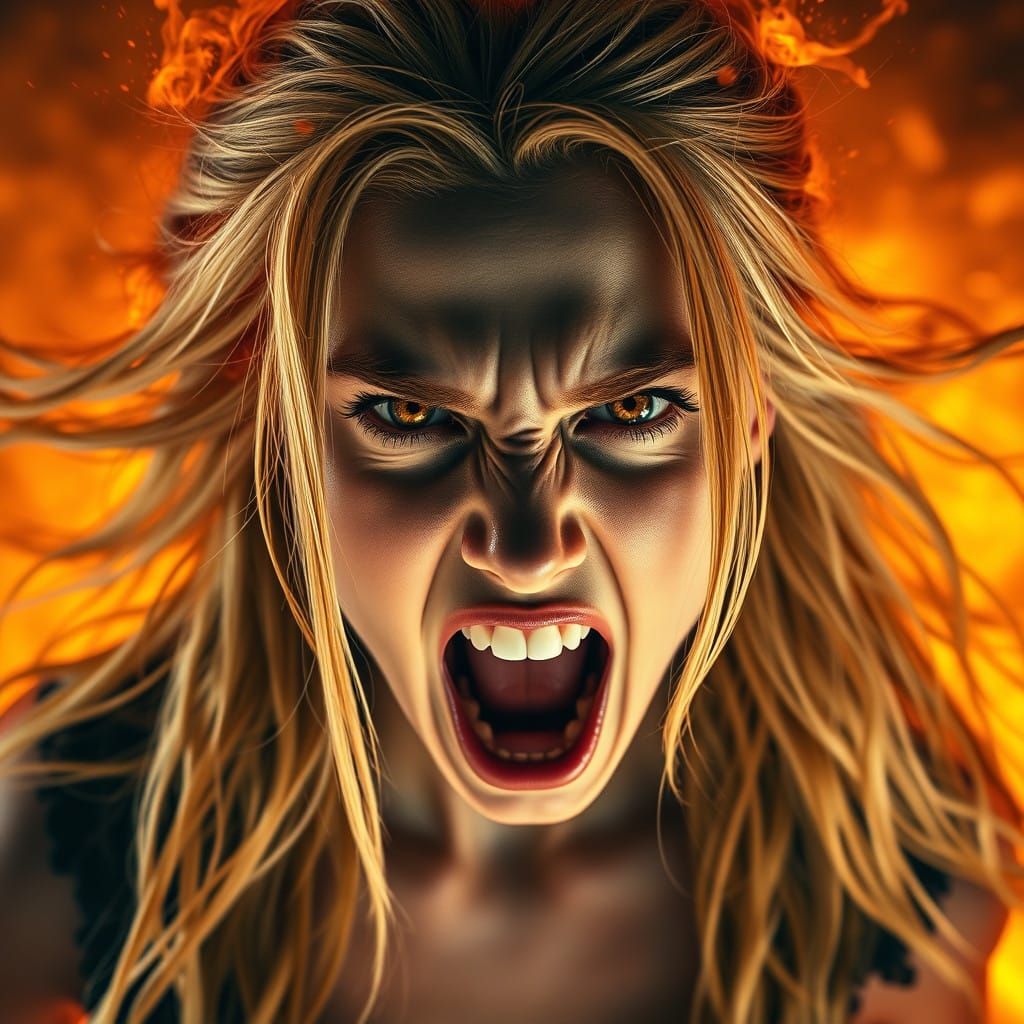 Fierce Female Fury in Vibrant Flames