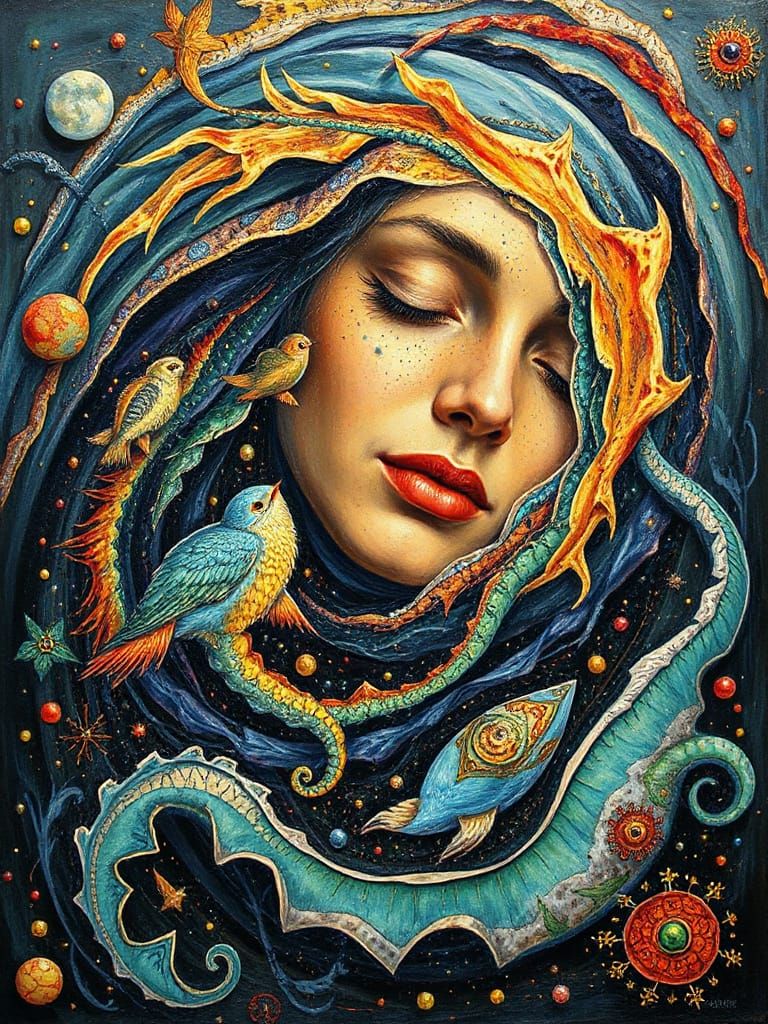 Fantastical Sleeper's Dreams in Mixed Media Folk Art