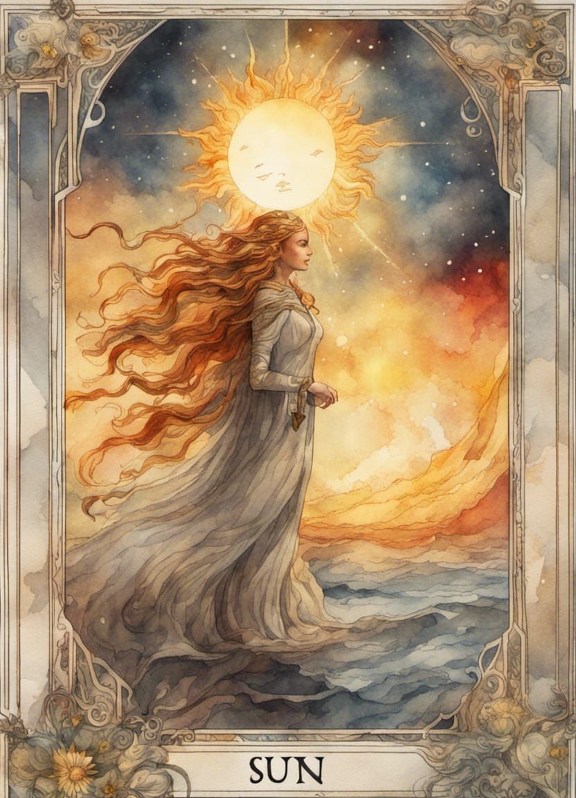 Watercolor Tarot Card: The Sun