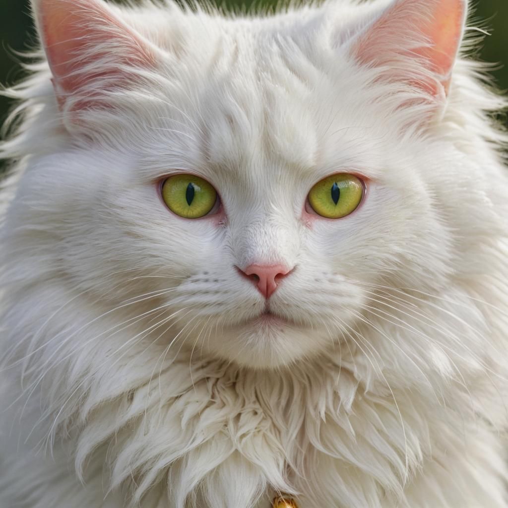 Fluffy White Cat with Heterochromia in Detailed Digital Art