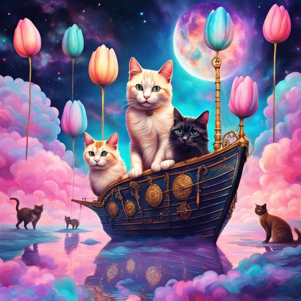 Cats' Midnight Party on a Tulip Pirate Ship