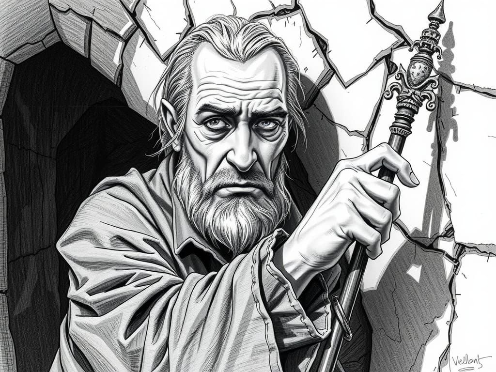 Weary Sorcerer in Detailed Pencil Sketch