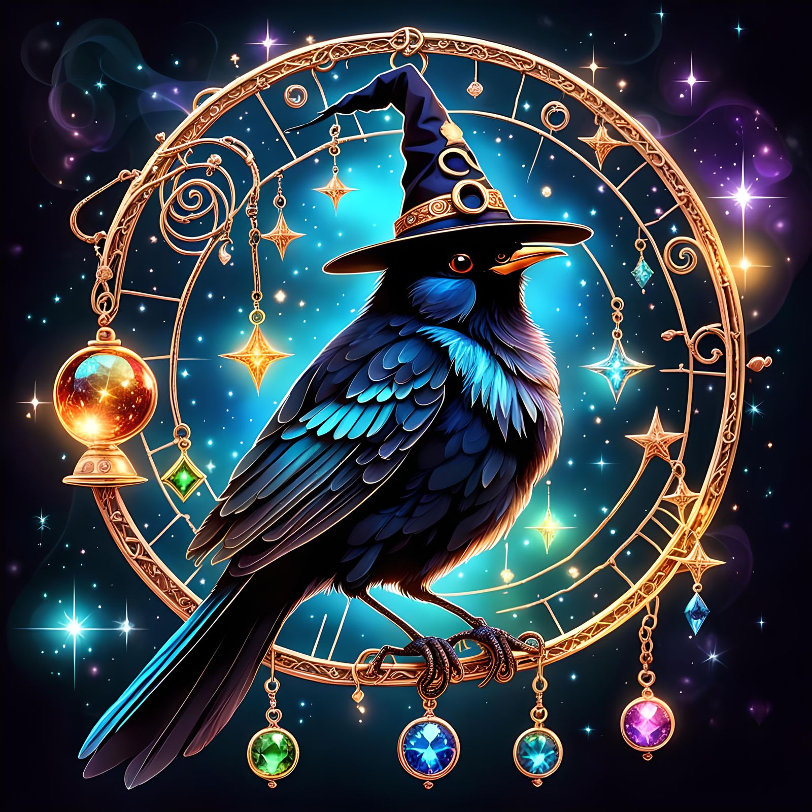 Magical Bird Fortune Teller in Witch Hat