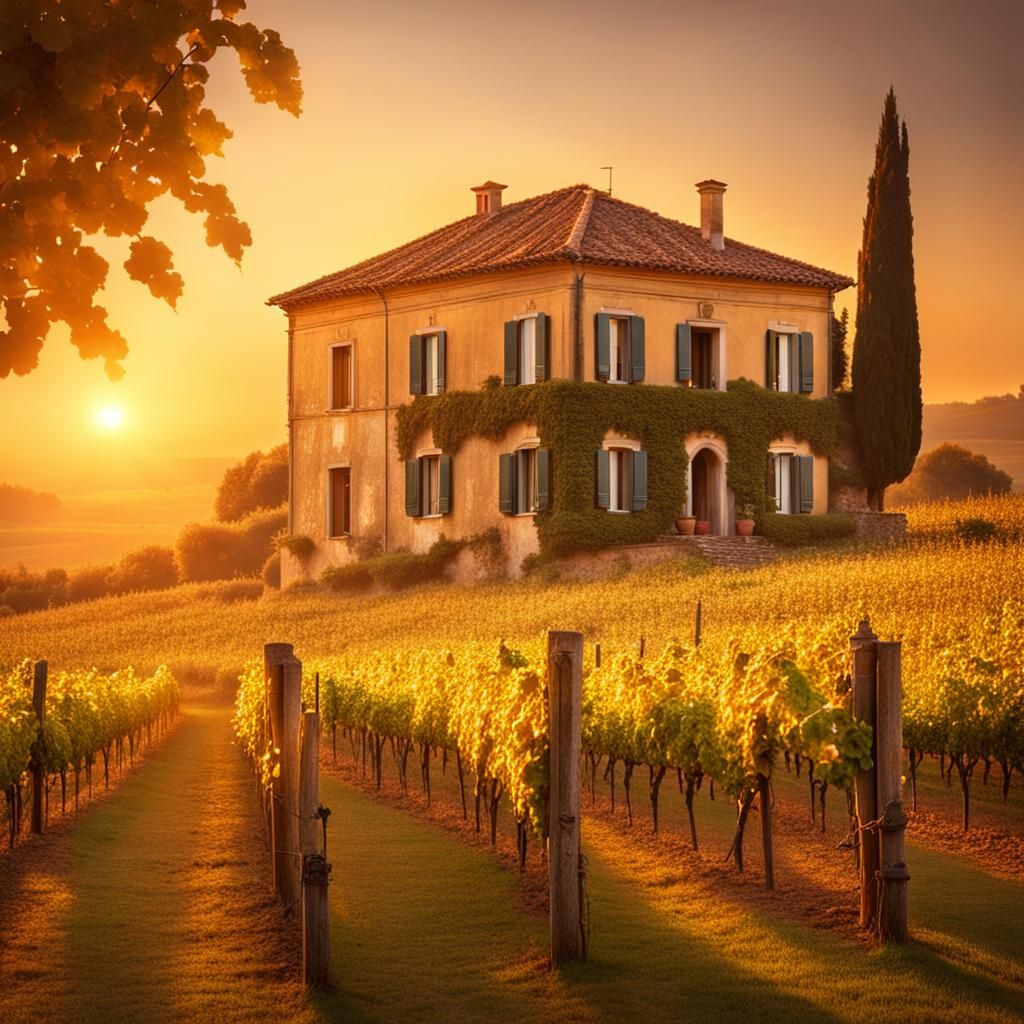 Italian Country House at Sunset