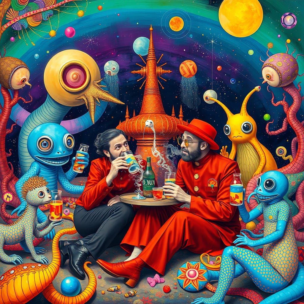 Surreal Utopia with Space Creatures, in Bizarre Maximalist S...