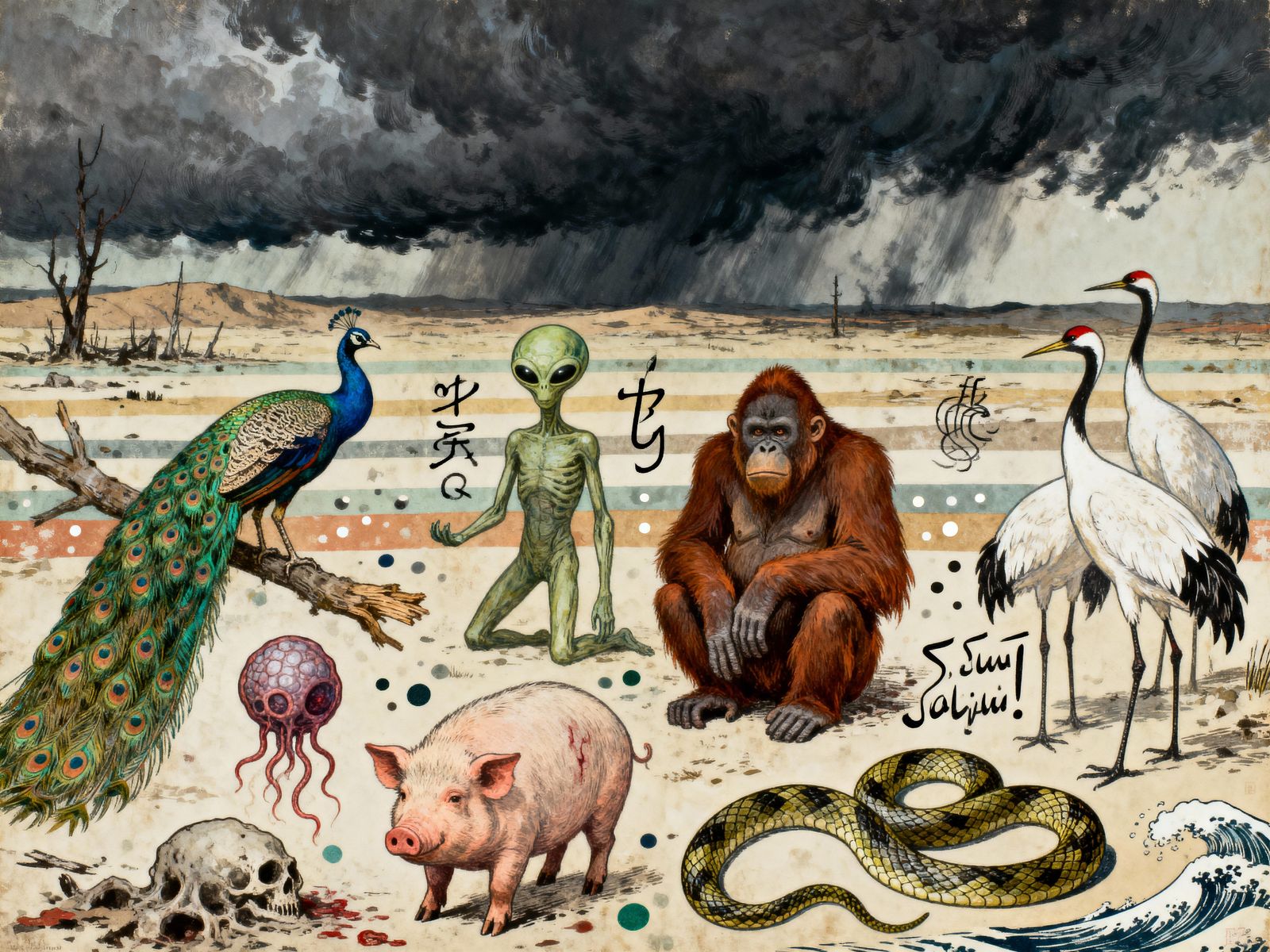 Mutant Peacock Alien in Post-Apocalyptic Squalor