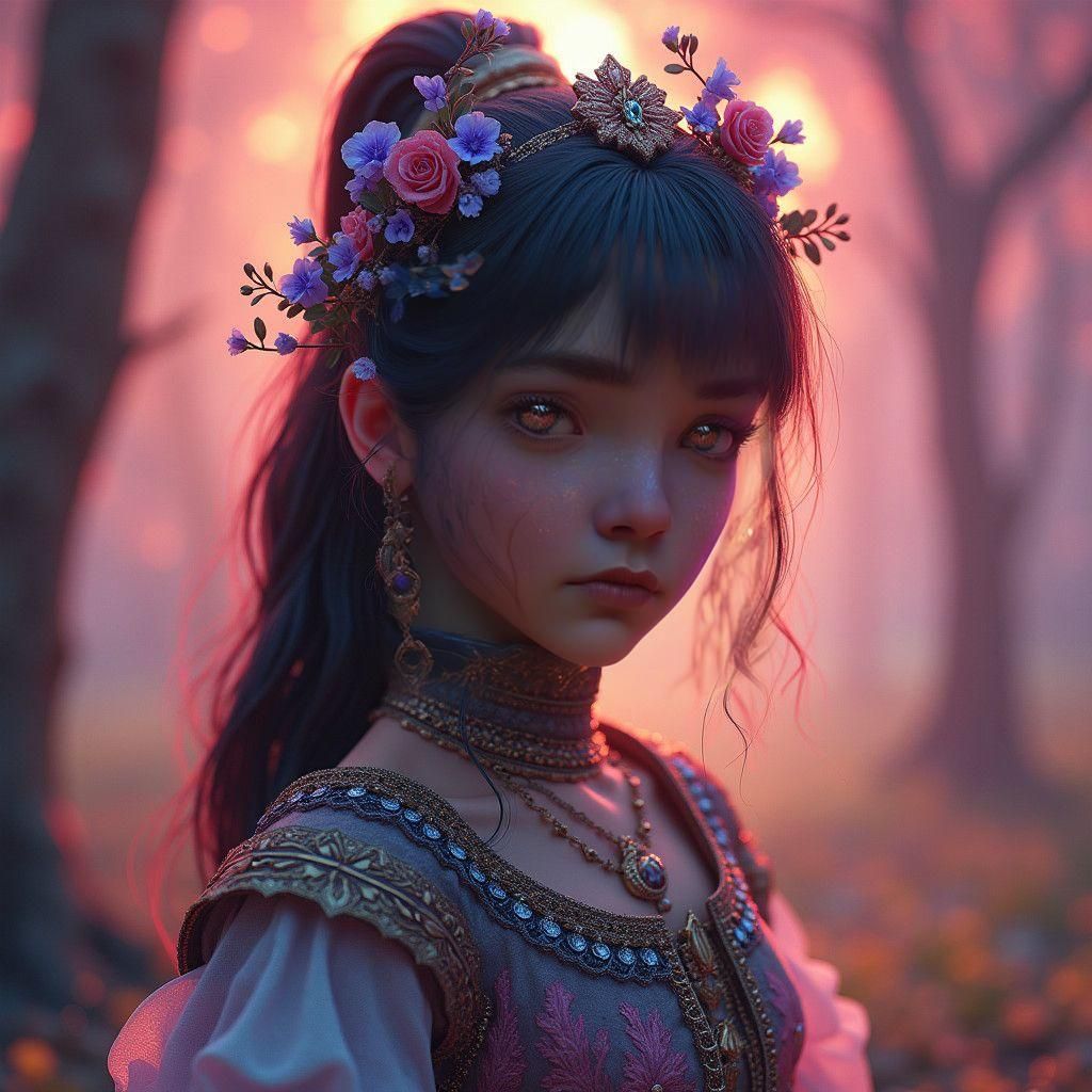 Beautiful Little Girl in Detailed Matte Painting