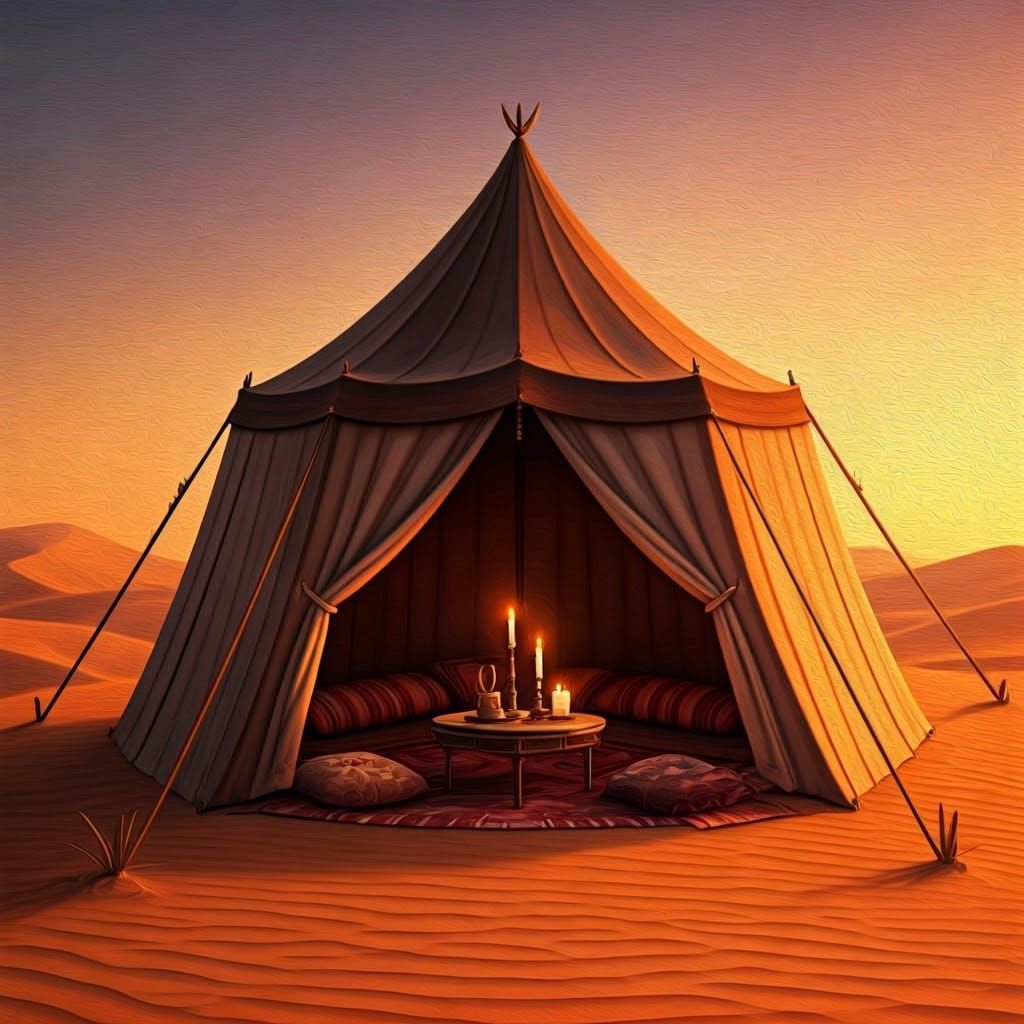 Desert Tent with Candlesticks in Oil Paint Style