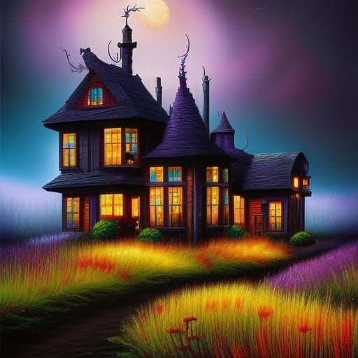 Halloween Fantasy Landscape in Expressionist Style