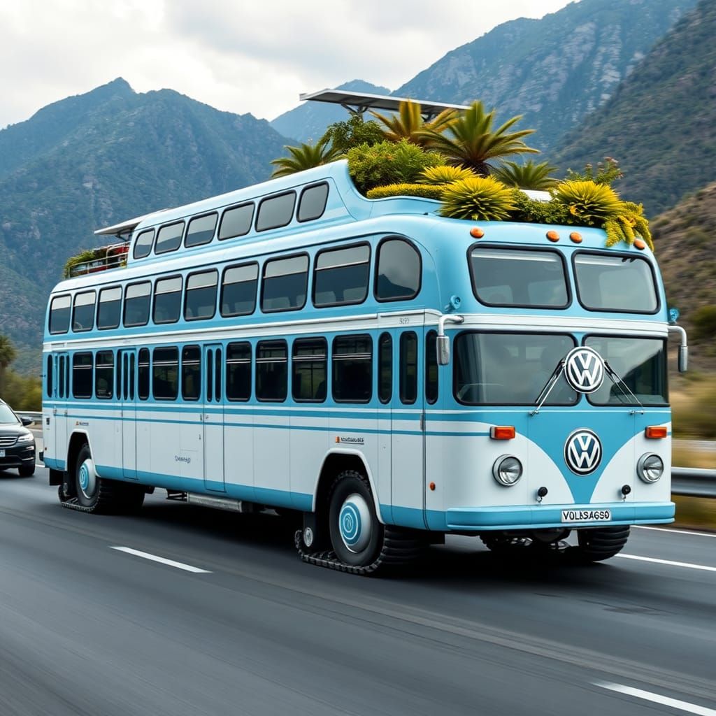 Futuristic Millipede Bus on Mountain Highway