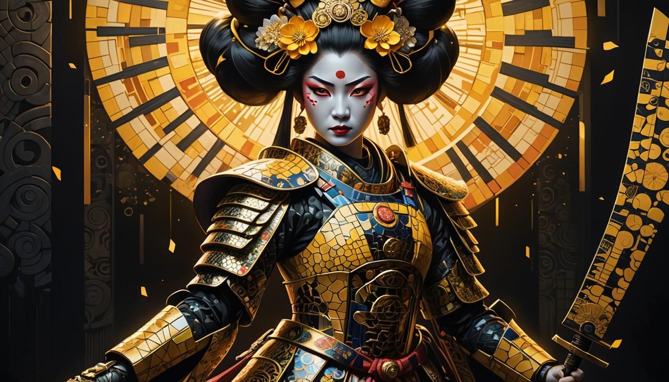 Geisha Warrior in Mystical Geometric Abstraction