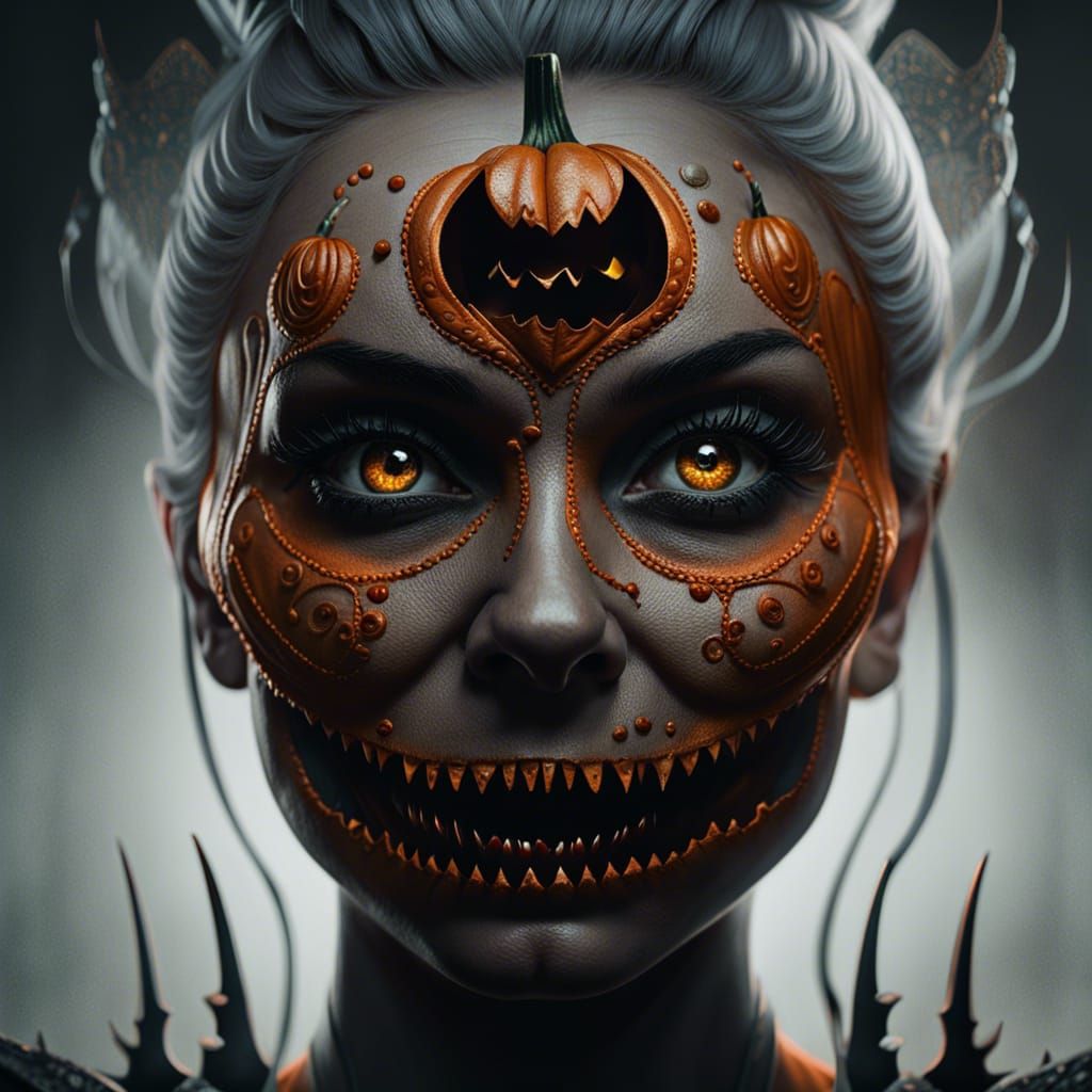 Photorealistic Queen of Scary Pumpkins Portrait