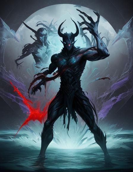 action of ripping demon in half and drinking falling blood e...