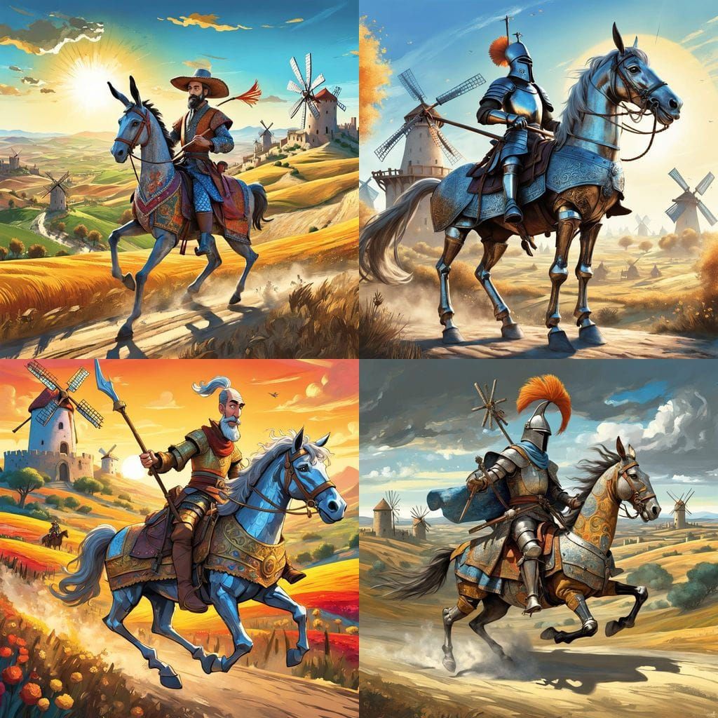 Don Quixote de la Mancha Rides into Battle