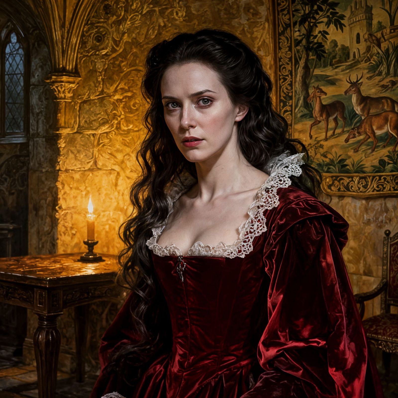 Portrait Painting of Countess Elizabeth Bathory in Castle