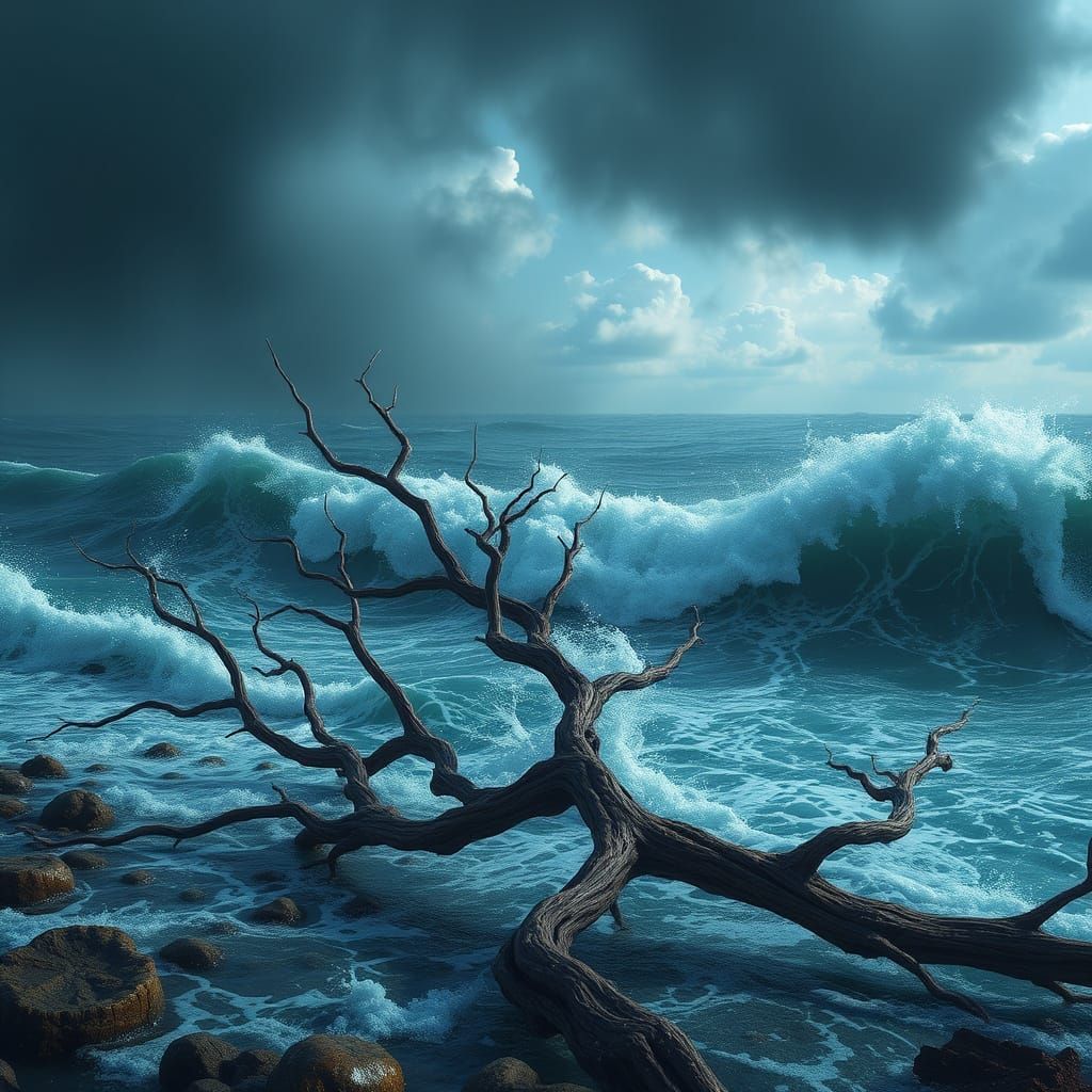 Stormy Ocean in Vibrant Colors, Fantasy Concept Art