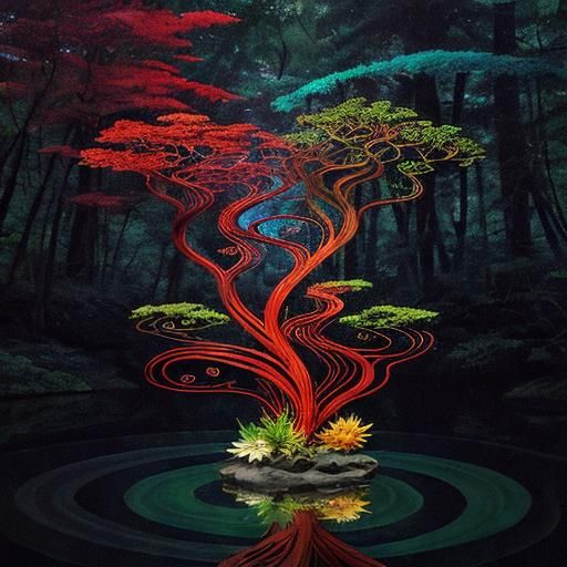 Geometric Botanical Arrangement in Muted Surreal Design