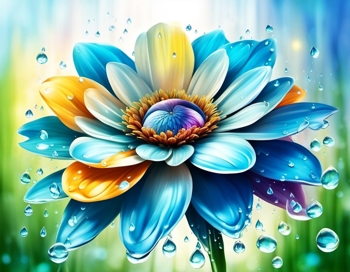 Fantasy Flower with Water Droplets in Sunlight