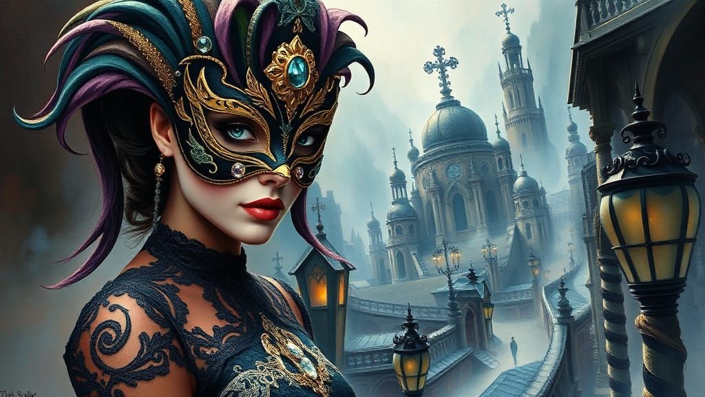 Mardi Gras Woman in Art Deco Style