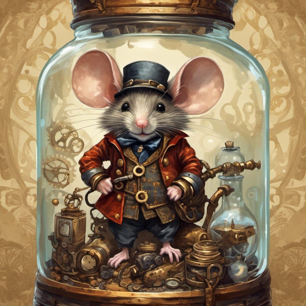 Steampunk Mouse Traveler in Gouache Style