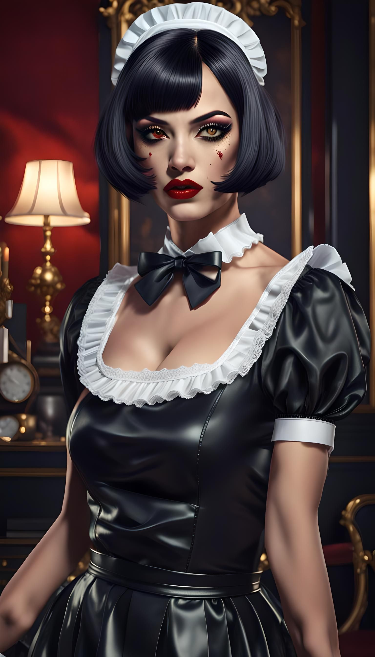 Gothic French Maid with black bob haircut