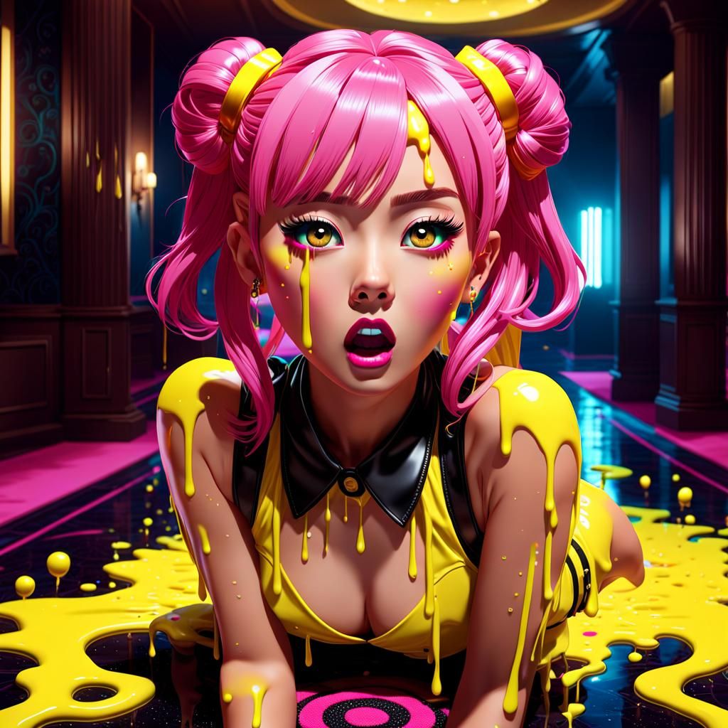 Japanese Pop Star Cocooned in Neon Slime