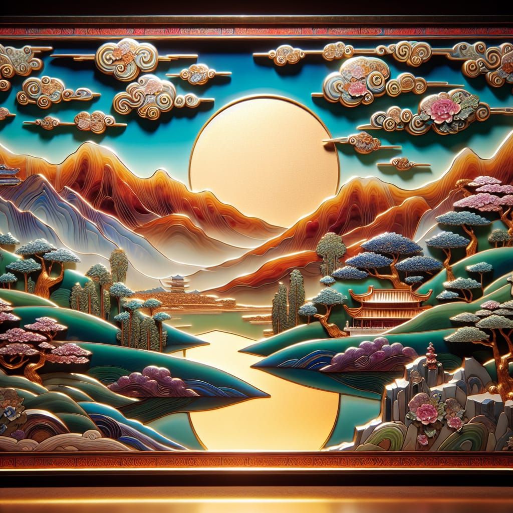 Cloisonné Landscape Set in Resin