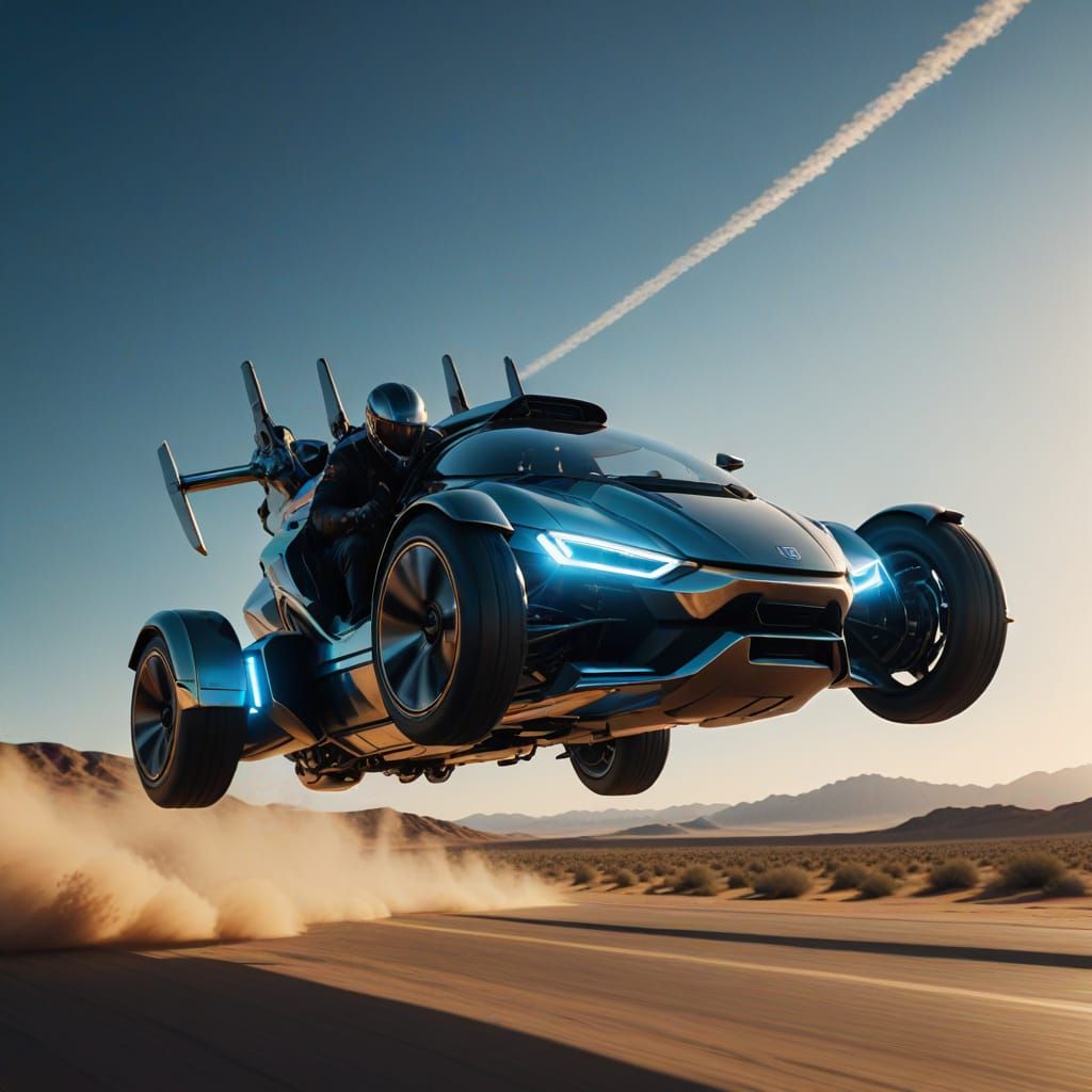 Sleek Sci-Fi Hoverbike Suspended in Mid-Air