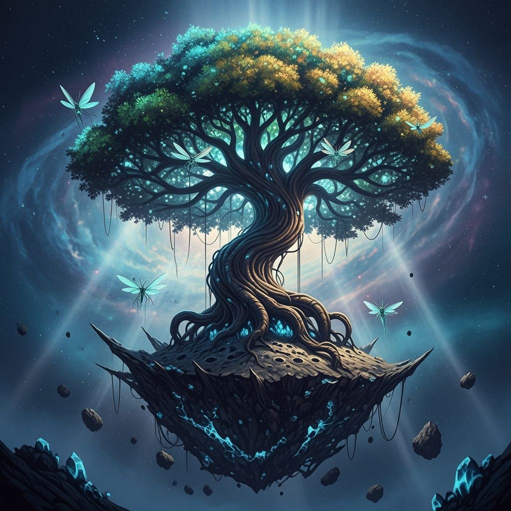 Bioluminescent Tree on Asteroid in Matte Painting Style