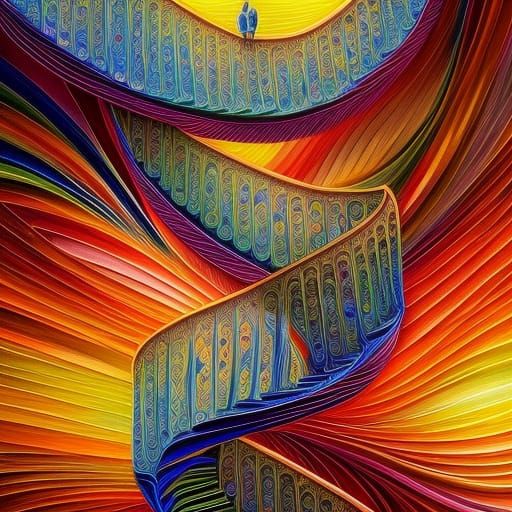 Intricate Quilling Staircase in Solarpunk Style