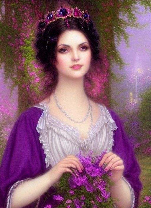 Victorian Princess with Ruby Crown in Ethereal Mist
