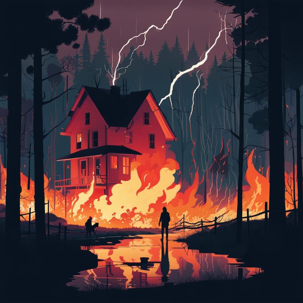 Wrath of Nature: Burning Forest in a Raging Storm