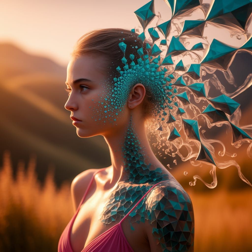 Woman's Portrait with Turquoise Vortex Body Paint