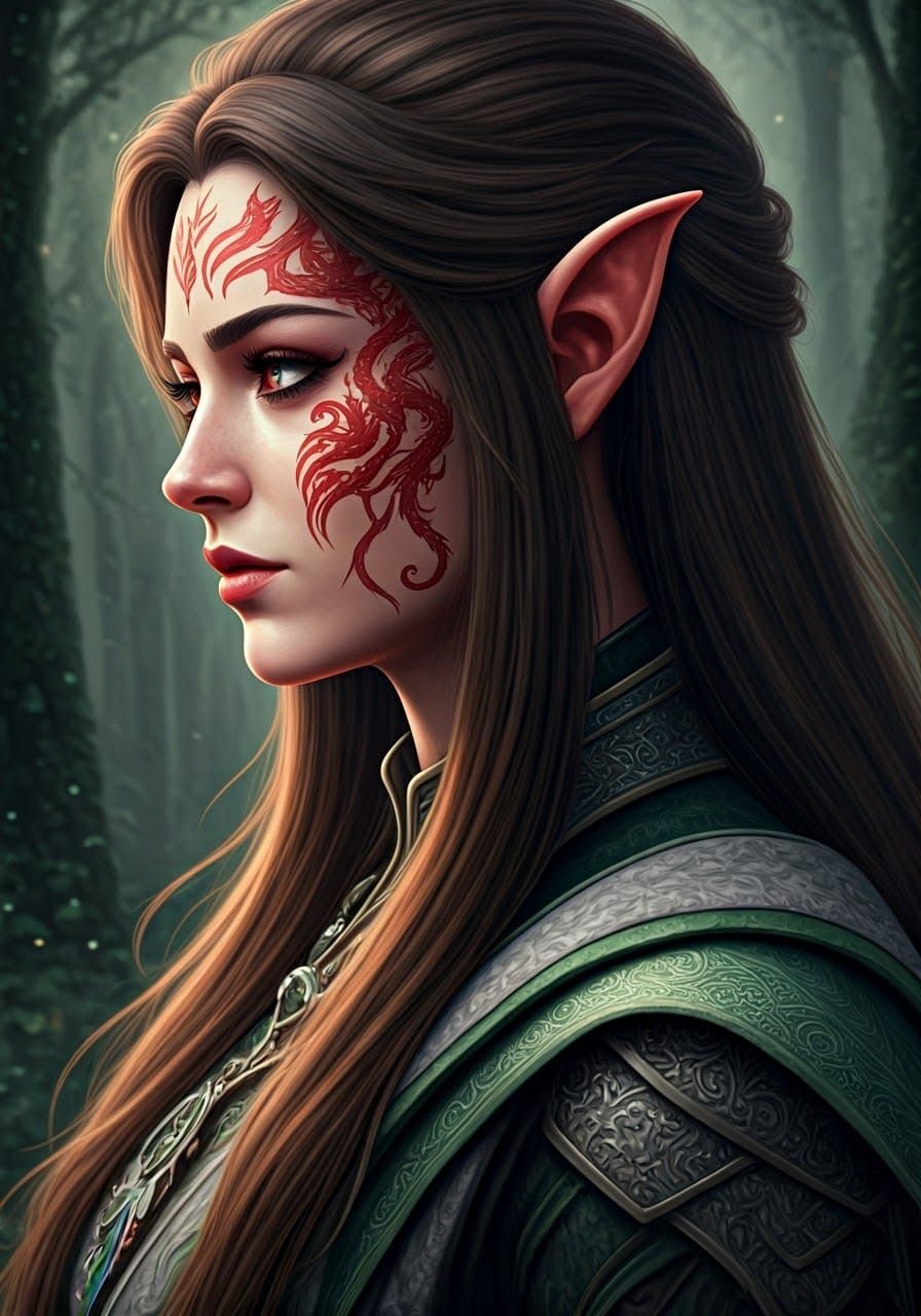 Ethereal Elven Enchantress with Dragon Tattoos