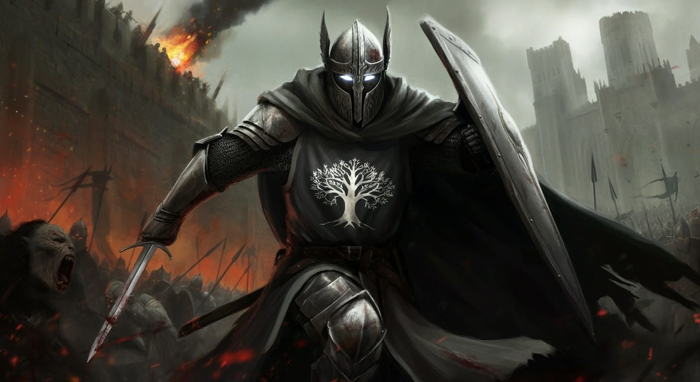 Battle-Scarred Gondorian Knight Charges Forward