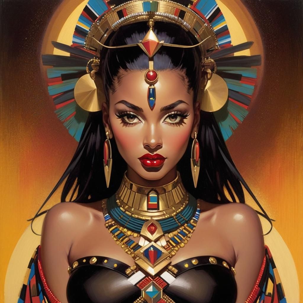 Edgy Priestess Portrait in Mixed Media Ndebele Style