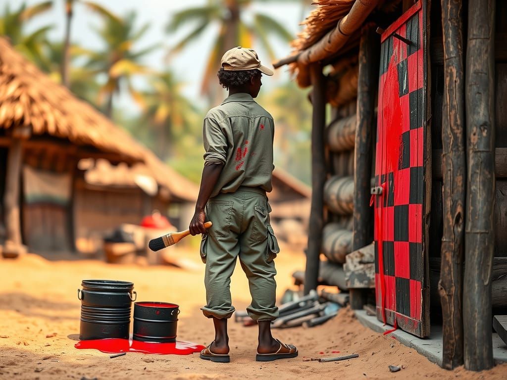 African Artist at Work in a Vibrant Jungle Setting