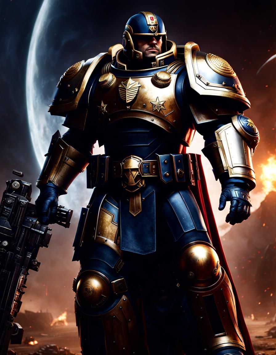 Henry Cavill in Warhammer 40K Space Marine armor. 8K resolution Unreal Engine 5