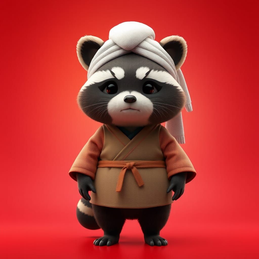Modern Tanuki Character in Kimono: 3D Digital Art