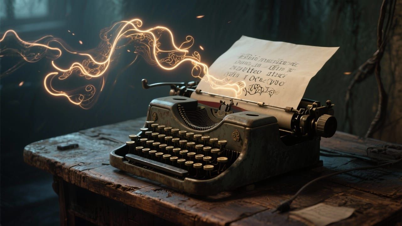 Glowing Letters Emerge from Old Typewriter